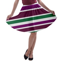 Purple Green Stripes A-line Skater Skirt