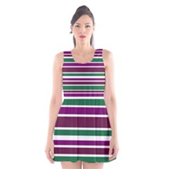 Purple Green Stripes Scoop Neck Skater Dress