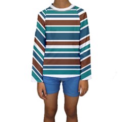 Teal Brown Stripes Kid s Long Sleeve Swimwear