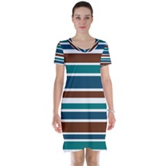 Teal Brown Stripes Short Sleeve Nightdress