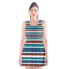 Teal Brown Stripes Scoop Neck Skater Dress