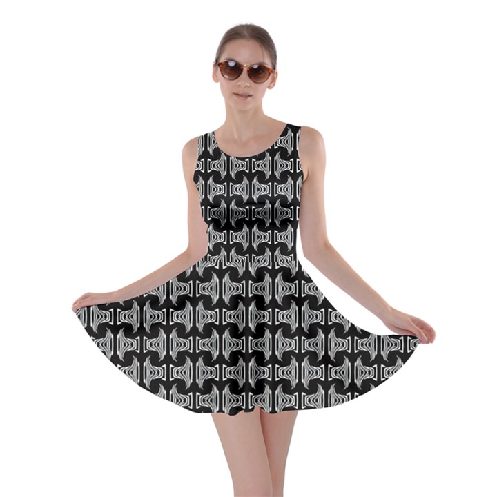 Black White Tiki Pattern Skater Dress