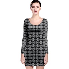 Black White Tiki Pattern Long Sleeve Bodycon Dress