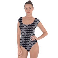 Black White Tiki Pattern Short Sleeve Leotard (ladies)