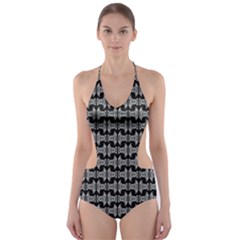 Black White Tiki Pattern Cut-out One Piece Swimsuit