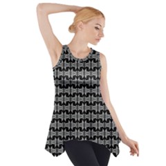 Black White Tiki Pattern Side Drop Tank Tunic by BrightVibesDesign