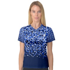 Blue Glitter Rain Women s V-neck Sport Mesh Tee