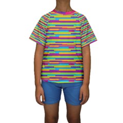 Colorful Stripes Background Kid s Short Sleeve Swimwear