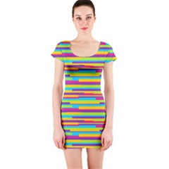 Colorful Stripes Background Short Sleeve Bodycon Dress