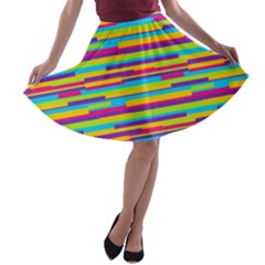 Colorful Stripes Background A-line Skater Skirt