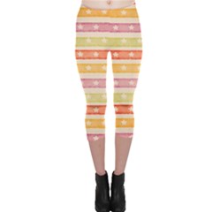 Watercolor Stripes Background With Stars Capri Leggings  by TastefulDesigns