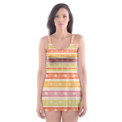 Watercolor Stripes Background With Stars Skater Dress Swimsuit by TastefulDesigns