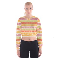 Watercolor Stripes Background With Stars Women s Cropped Sweatshirt by TastefulDesigns