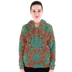 The Wooden Heart Mandala,giving Calm Women s Zipper Hoodie