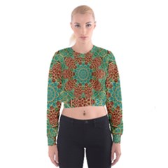 The Wooden Heart Mandala,giving Calm Women s Cropped Sweatshirt