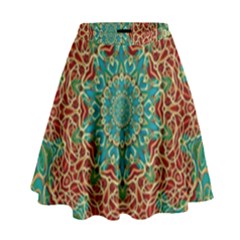 The Wooden Heart Mandala,giving Calm High Waist Skirt