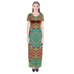 The Wooden Heart Mandala,giving Calm Short Sleeve Maxi Dress