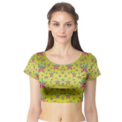 Flower Power Stars Short Sleeve Crop Top (tight Fit)