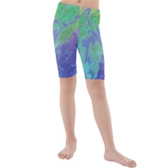 Green Blue Pink Color Splash Kid s Mid Length Swim Shorts