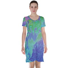 Green Blue Pink Color Splash Short Sleeve Nightdress