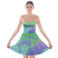 Green Blue Pink Color Splash Strapless Dresses