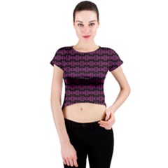 Pink Black Retro Tiki Pattern Crew Neck Crop Top