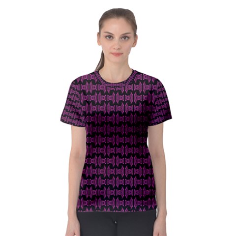 Pink Black Retro Tiki Pattern Women s Sport Mesh Tee by BrightVibesDesign