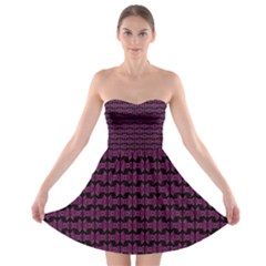 Pink Black Retro Tiki Pattern Strapless Dresses