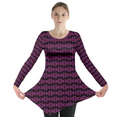 Pink Black Retro Tiki Pattern Long Sleeve Tunic  by BrightVibesDesign