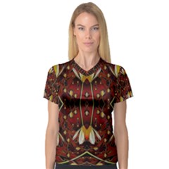 Fantasy Flowers And Leather In A World Of Harmony Women s V-neck Sport Mesh Tee