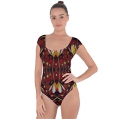 Fantasy Flowers And Leather In A World Of Harmony Short Sleeve Leotard (ladies)