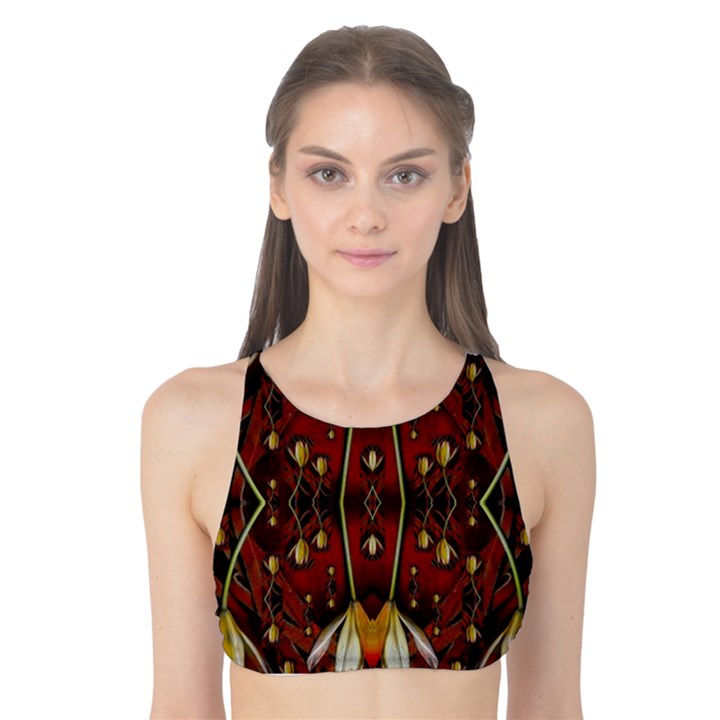 Fantasy Flowers And Leather In A World Of Harmony Tank Bikini Top