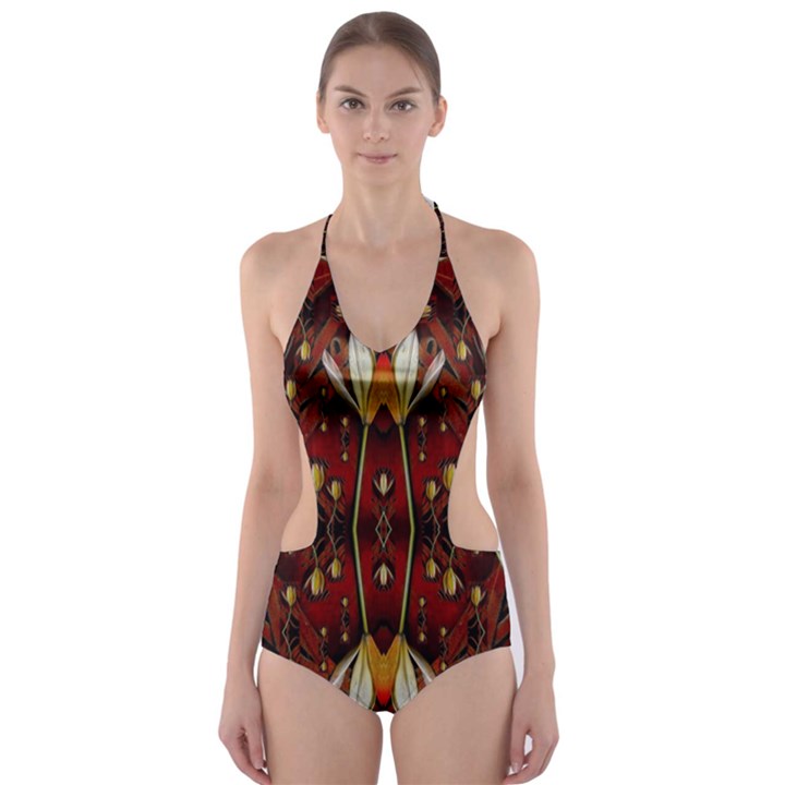 Fantasy Flowers And Leather In A World Of Harmony Cut-Out One Piece Swimsuit