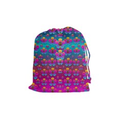 Freedom Peace Flowers Raining In Rainbows Drawstring Pouches (medium) 