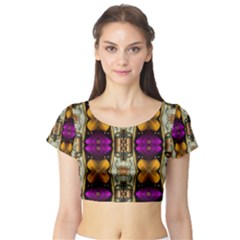 Contemplative Floral And Pearls  Short Sleeve Crop Top (tight Fit)