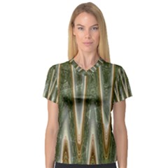 Green Brown Zigzag Women s V-neck Sport Mesh Tee