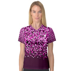 Pink Glitter Rain Women s V-neck Sport Mesh Tee