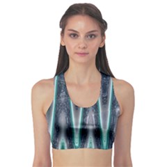 Blue Turquoise Zigzag Pattern Sports Bra by BrightVibesDesign