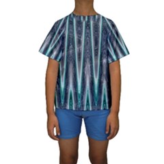 Blue Turquoise Zigzag Pattern Kid s Short Sleeve Swimwear