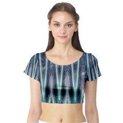 Blue Turquoise Zigzag Pattern Short Sleeve Crop Top (tight Fit)