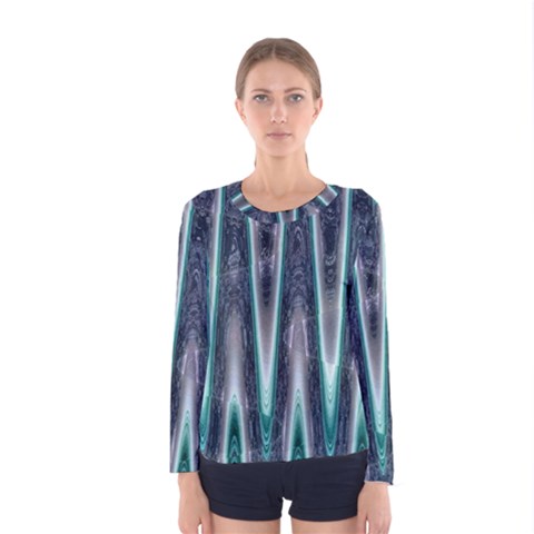 Blue Turquoise Zigzag Pattern Women s Long Sleeve Tee by BrightVibesDesign