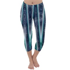 Blue Turquoise Zigzag Pattern Capri Winter Leggings  by BrightVibesDesign