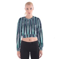 Blue Turquoise Zigzag Pattern Women s Cropped Sweatshirt by BrightVibesDesign