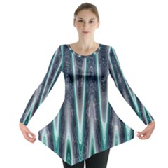 Blue Turquoise Zigzag Pattern Long Sleeve Tunic 