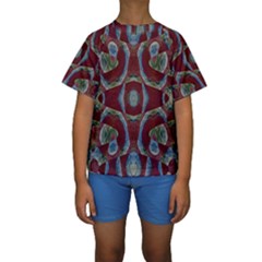 Fancy Maroon Blue Design Kid s Short Sleeve Swimwear