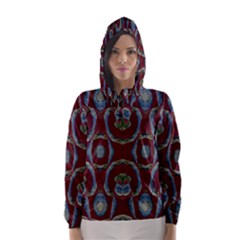 Fancy Maroon Blue Design Hooded Wind Breaker (women)