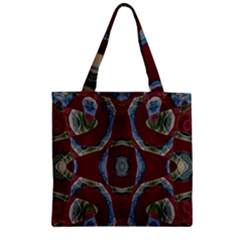 Fancy Maroon Blue Design Zipper Grocery Tote Bag