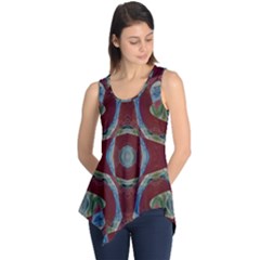 Fancy Maroon Blue Design Sleeveless Tunic