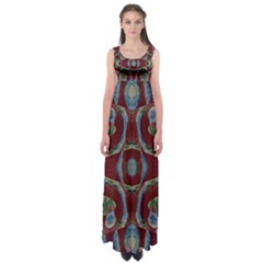 Fancy Maroon Blue Design Empire Waist Maxi Dress