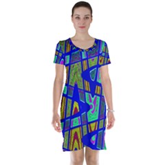 Bright Blue Mod Pop Art  Short Sleeve Nightdress